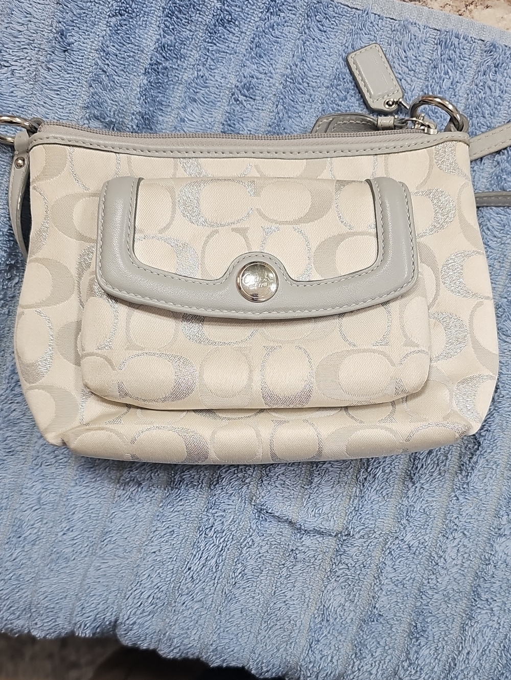 Coach Light Gray Signature Crossbody with Darker Gray Trim
